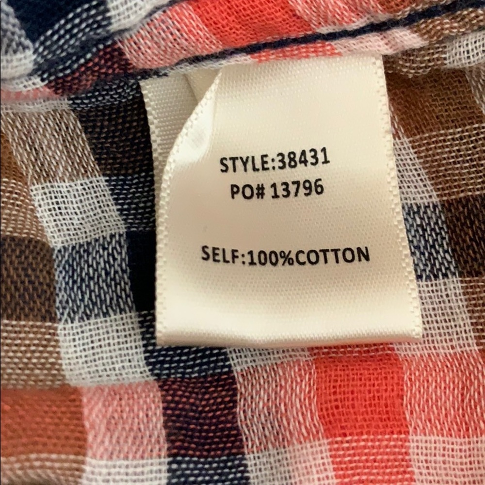 4/$20 Skies are Blue cotton gauze shirt Blue Red S - Picture 8 of 8